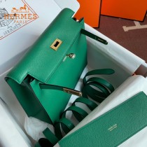 HERMES  丝绒绿  愛馬仕 原單evercolor皮 Kelly DanSe 22cm  金銀扣