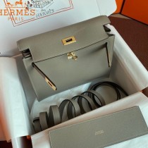 HERMES  沥青灰  愛馬仕 原單evercolor皮 Kelly DanSe 22cm  金銀扣