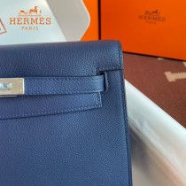 HERMES  深蓝  愛馬仕 原單evercolor皮 Kelly DanSe 22cm  金銀扣