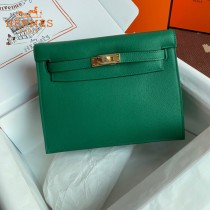 HERMES  丝绒绿  愛馬仕 原單evercolor皮 Kelly DanSe 22cm  金銀扣