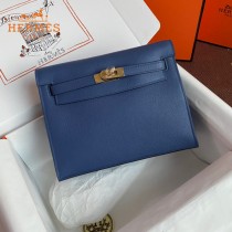 HERMES  希腊蓝  愛馬仕 原單evercolor皮 Kelly DanSe 22cm  金銀扣