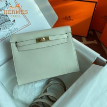 HERMES  奶昔白  愛馬仕 原單evercolor皮 Kelly DanSe 22cm  金銀扣