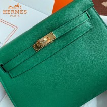 HERMES  丝绒绿  愛馬仕 原單evercolor皮 Kelly DanSe 22cm  金銀扣