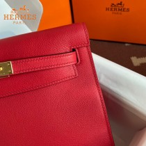 HERMES  大紅  愛馬仕 原單evercolor皮 Kelly DanSe 22cm  金銀扣