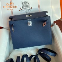 HERMES  深蓝  愛馬仕 原單evercolor皮 Kelly DanSe 22cm  金銀扣