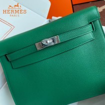 HERMES  丝绒绿  愛馬仕 原單evercolor皮 Kelly DanSe 22cm  金銀扣