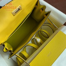 HERMES  柠檬黄  愛馬仕 原單evercolor皮 Kelly DanSe 22cm  金銀扣