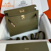 HERMES  丛林绿  愛馬仕 原單evercolor皮 Kelly DanSe 22cm  金銀扣