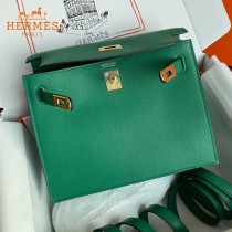 HERMES  丝绒绿  愛馬仕 原單evercolor皮 Kelly DanSe 22cm  金銀扣