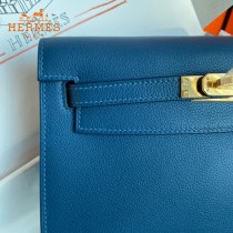 HERMES  深邃蓝  愛馬仕 原單evercolor皮 Kelly DanSe 22cm  金銀扣