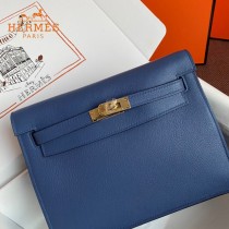 HERMES  希腊蓝  愛馬仕 原單evercolor皮 Kelly DanSe 22cm  金銀扣