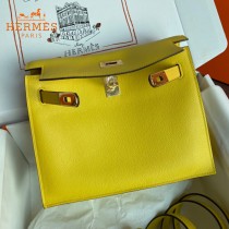 HERMES  柠檬黄  愛馬仕 原單evercolor皮 Kelly DanSe 22cm  金銀扣
