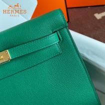 HERMES  丝绒绿  愛馬仕 原單evercolor皮 Kelly DanSe 22cm  金銀扣