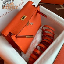 HERMES  橙色  愛馬仕 原單evercolor皮 Kelly DanSe 22cm  金銀扣
