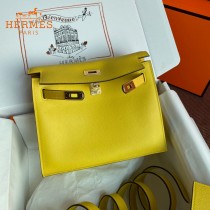 HERMES  柠檬黄  愛馬仕 原單evercolor皮 Kelly DanSe 22cm  金銀扣