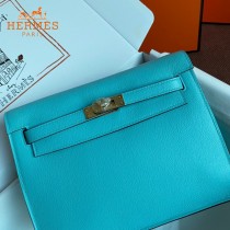 HERMES  北方蓝  愛馬仕 原單evercolor皮 Kelly DanSe 22cm  金銀扣