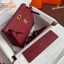 HERMES  酒红  愛馬仕 原單evercolor皮 Kelly DanSe 22cm  金銀扣