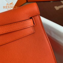 HERMES  橙色  愛馬仕 原單evercolor皮 Kelly DanSe 22cm  金銀扣