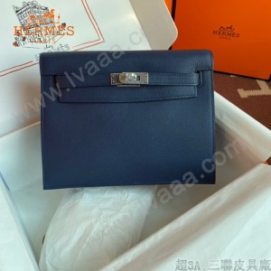 HERMES  深蓝  愛馬仕 原單evercolor皮 Kelly DanSe 22cm  金銀扣