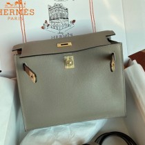 HERMES  沥青灰  愛馬仕 原單evercolor皮 Kelly DanSe 22cm  金銀扣