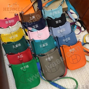 HERMES愛馬仕-024   原單伊芙琳 mini evelyne 17cm 金銀扣現貨蠟線