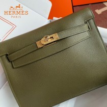 HERMES  丛林绿  愛馬仕 原單evercolor皮 Kelly DanSe 22cm  金銀扣