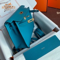 HERMES  牛仔蓝  愛馬仕 原單evercolor皮 Kelly DanSe 22cm  金銀扣