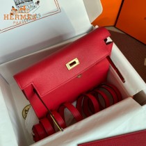 HERMES  大紅  愛馬仕 原單evercolor皮 Kelly DanSe 22cm  金銀扣