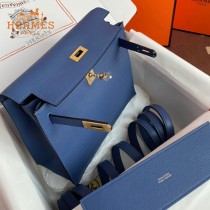 HERMES  希腊蓝  愛馬仕 原單evercolor皮 Kelly DanSe 22cm  金銀扣