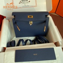HERMES  深蓝  愛馬仕 原單evercolor皮 Kelly DanSe 22cm  金銀扣