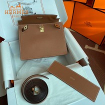 HERMES  金棕  愛馬仕 原單evercolor皮 Kelly DanSe 22cm  金銀扣