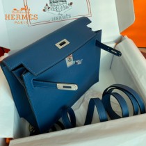 HERMES  深邃蓝  愛馬仕 原單evercolor皮 Kelly DanSe 22cm  金銀扣