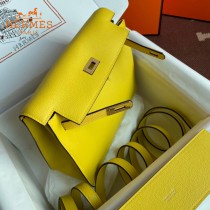 HERMES  柠檬黄  愛馬仕 原單evercolor皮 Kelly DanSe 22cm  金銀扣