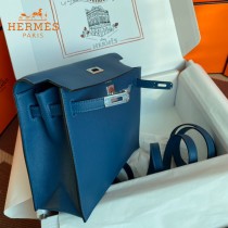 HERMES  深邃蓝  愛馬仕 原單evercolor皮 Kelly DanSe 22cm  金銀扣