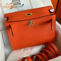 HERMES  橙色  愛馬仕 原單evercolor皮 Kelly DanSe 22cm  金銀扣