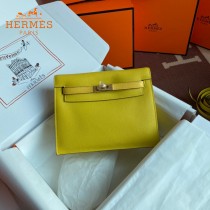 HERMES  柠檬黄  愛馬仕 原單evercolor皮 Kelly DanSe 22cm  金銀扣