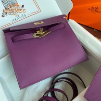 HERMES  海葵紫  愛馬仕 原單evercolor皮 Kelly DanSe 22cm  金銀扣