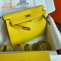 HERMES  柠檬黄  愛馬仕 原單evercolor皮 Kelly DanSe 22cm  金銀扣