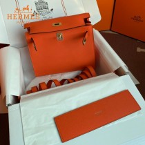 HERMES  橙色  愛馬仕 原單evercolor皮 Kelly DanSe 22cm  金銀扣