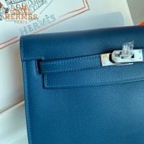 HERMES  深邃蓝  愛馬仕 原單evercolor皮 Kelly DanSe 22cm  金銀扣