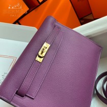 HERMES  海葵紫  愛馬仕 原單evercolor皮 Kelly DanSe 22cm  金銀扣