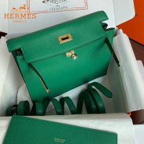 HERMES  丝绒绿  愛馬仕 原單evercolor皮 Kelly DanSe 22cm  金銀扣