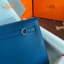 HERMES  深邃蓝  愛馬仕 原單evercolor皮 Kelly DanSe 22cm  金銀扣