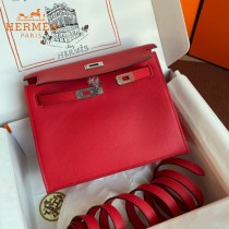 HERMES  大紅  愛馬仕 原單evercolor皮 Kelly DanSe 22cm  金銀扣