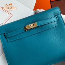HERMES  牛仔蓝  愛馬仕 原單evercolor皮 Kelly DanSe 22cm  金銀扣