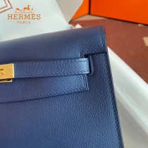 HERMES  深蓝  愛馬仕 原單evercolor皮 Kelly DanSe 22cm  金銀扣