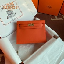 HERMES  橙色  愛馬仕 原單evercolor皮 Kelly DanSe 22cm  金銀扣