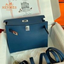 HERMES  深邃蓝  愛馬仕 原單evercolor皮 Kelly DanSe 22cm  金銀扣
