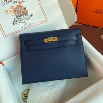 HERMES  深蓝  愛馬仕 原單evercolor皮 Kelly DanSe 22cm  金銀扣
