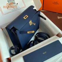 HERMES  深蓝  愛馬仕 原單evercolor皮 Kelly DanSe 22cm  金銀扣